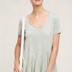 Anthropologie Green Short Sleeve asymmetrical hem Tee